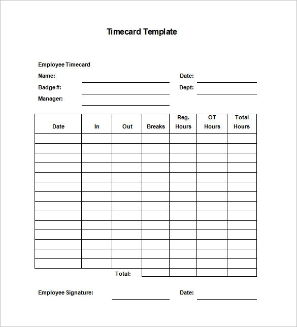12 Printable Time Card Templates DOC Excel PDF
