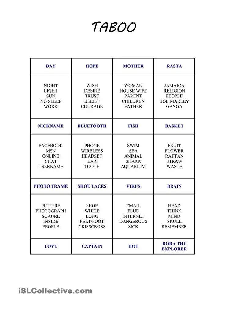 36 Free Printable Taboo Cards Kitty Baby Love