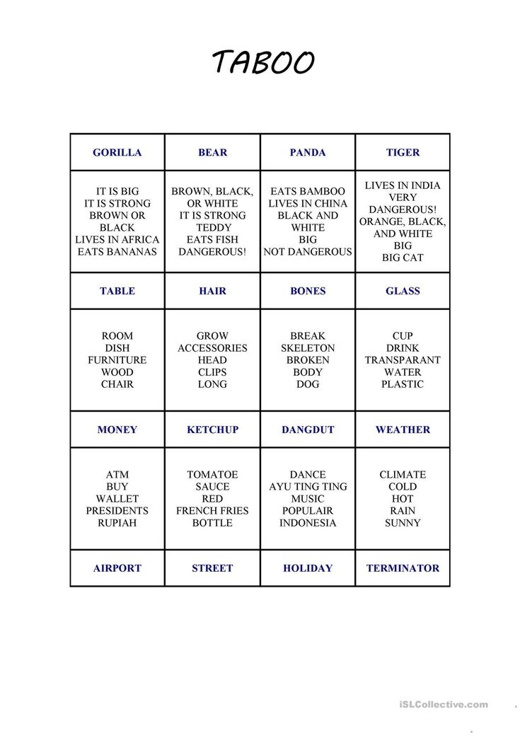 7 Best Taboo Game Cards Images On Pinterest Game Cards Taboo Game