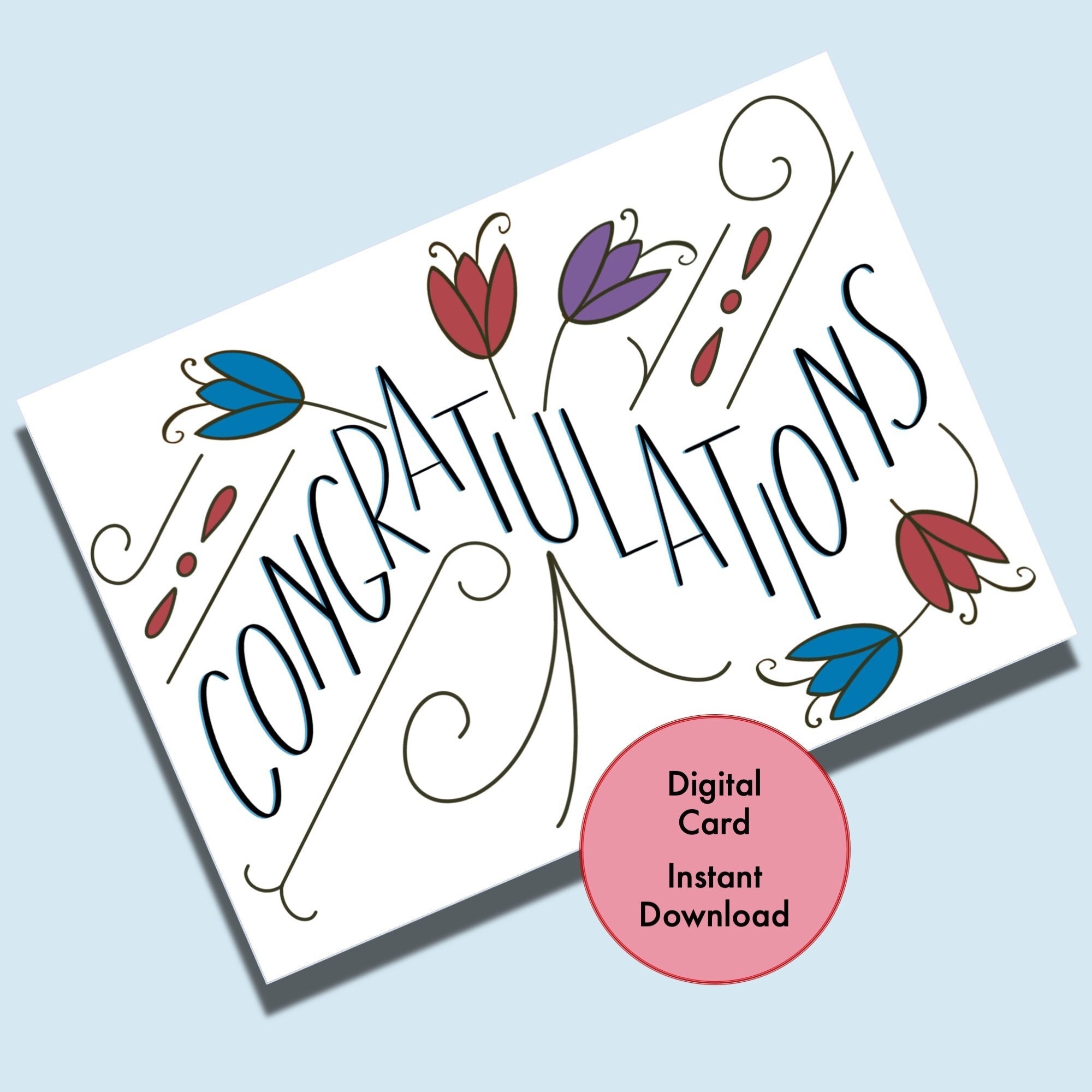 Congratulations Printable Card Instant Download Congrats Etsy