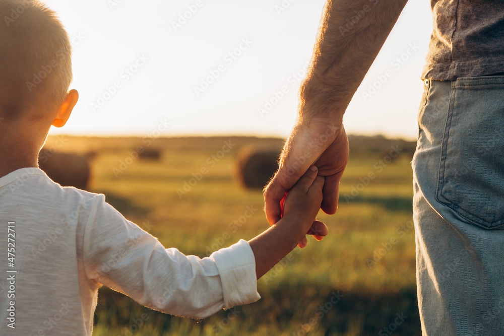 Foto Stock Father 39 s And His Son Holding Hands At Sunset Field Dad 
