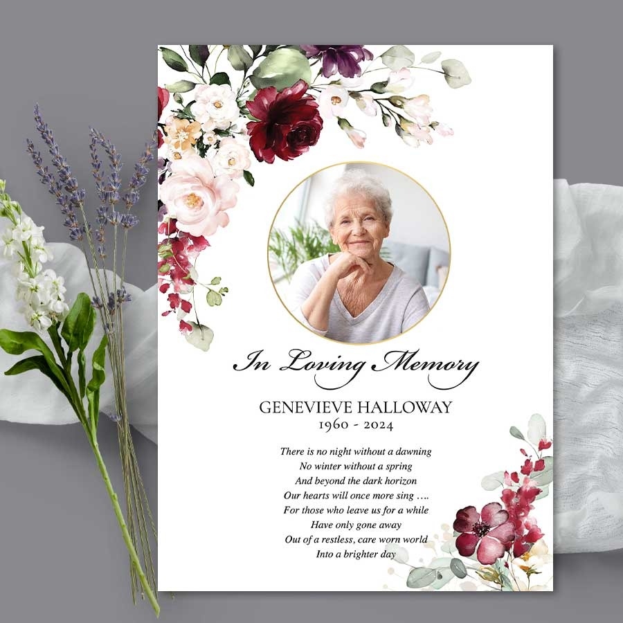 Funeral Memorial Card Template With A Photo And Poem For A Loved One