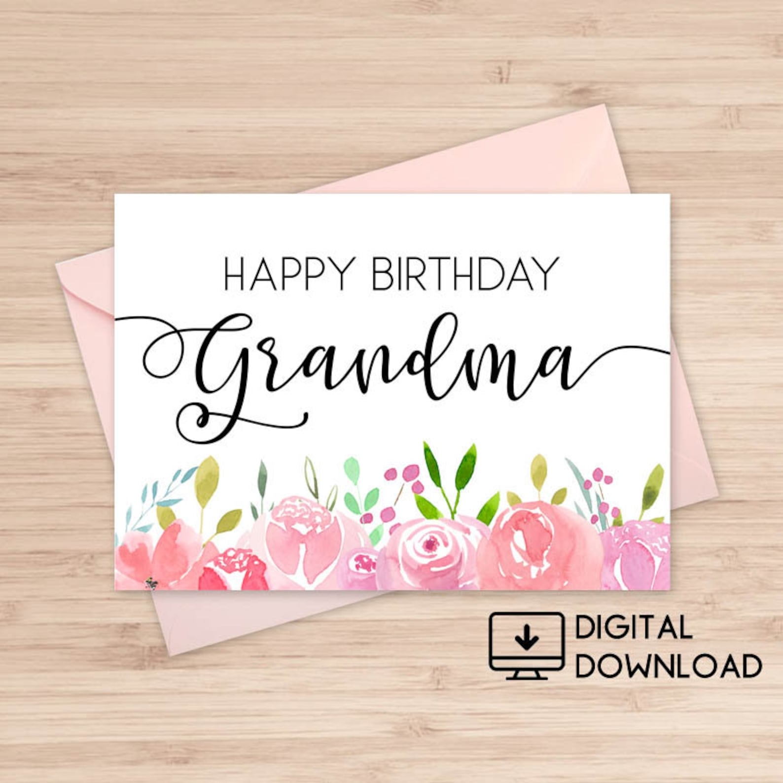 Happy Birthday Grandma Printable Card Instant Download PDF Etsy