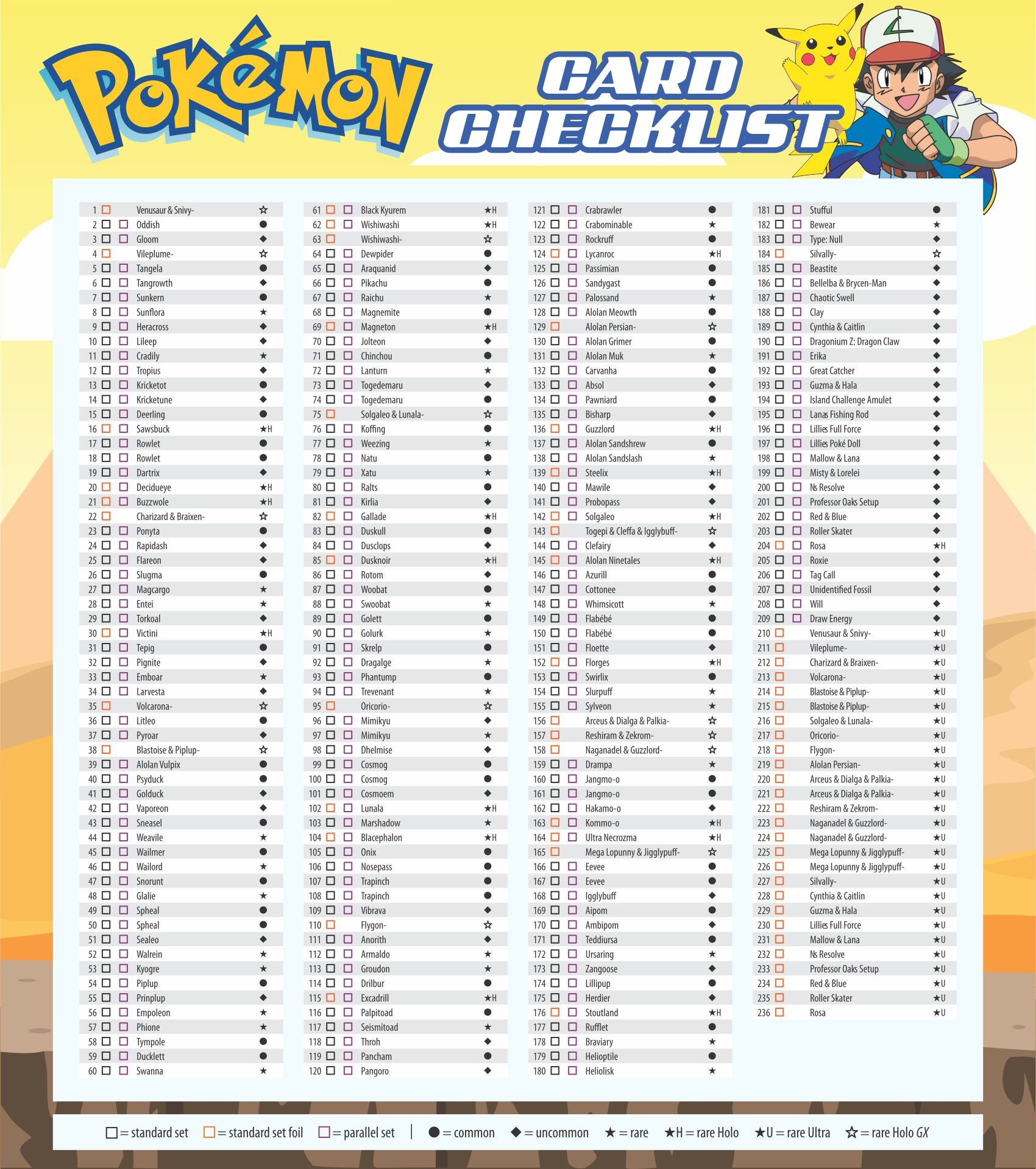 Pokemon Card Checklist Printable Pokemon Card Checklist Printable