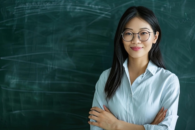Premium Photo A Young Chinese Teacher With Glasses And A Friendly 