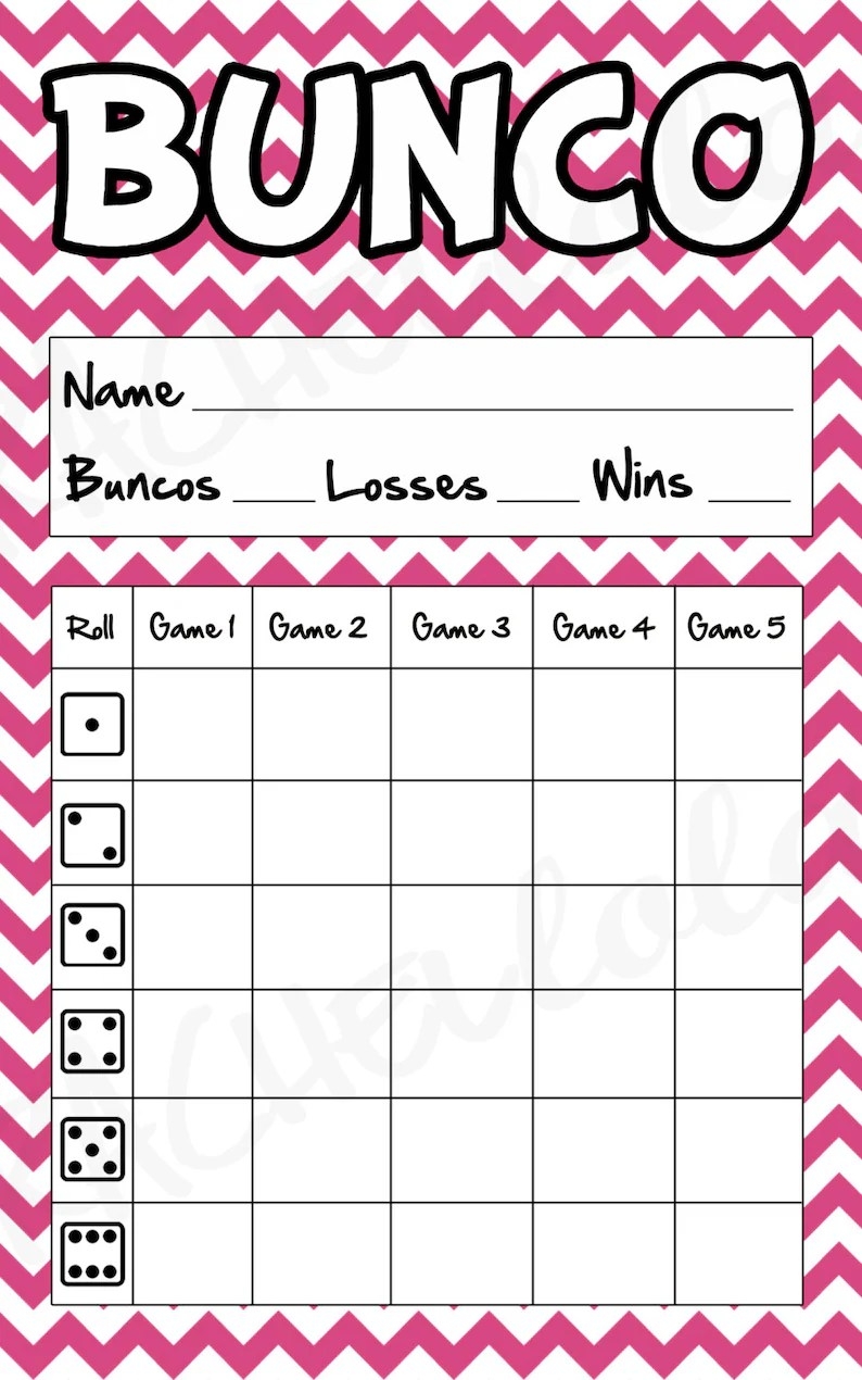 Printable Bunco Score Cards Printable New Year Banners