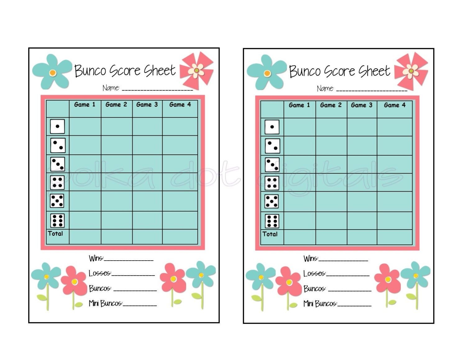 Printable Bunco Score Cards