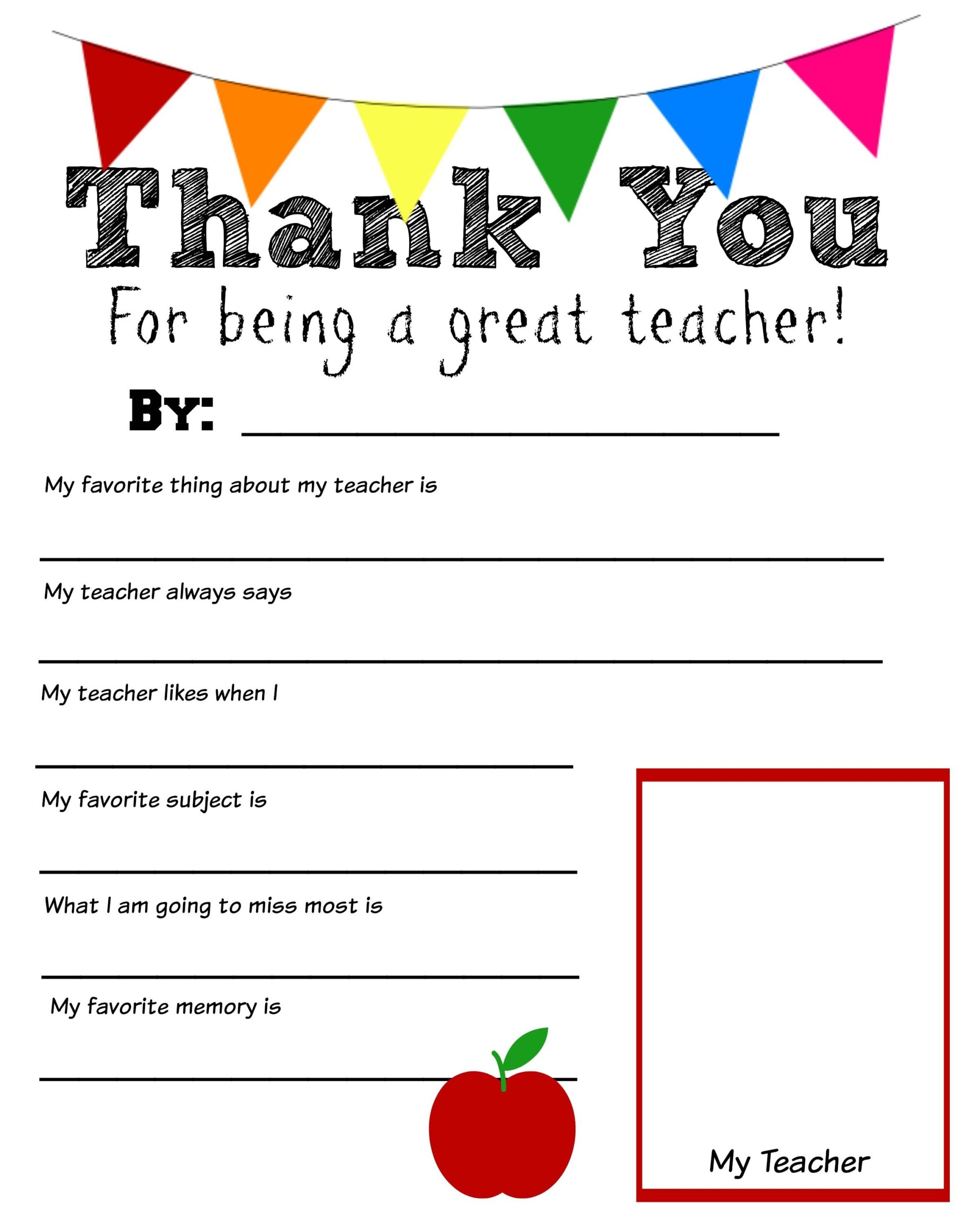 Printable Card For Teacher Appreciation