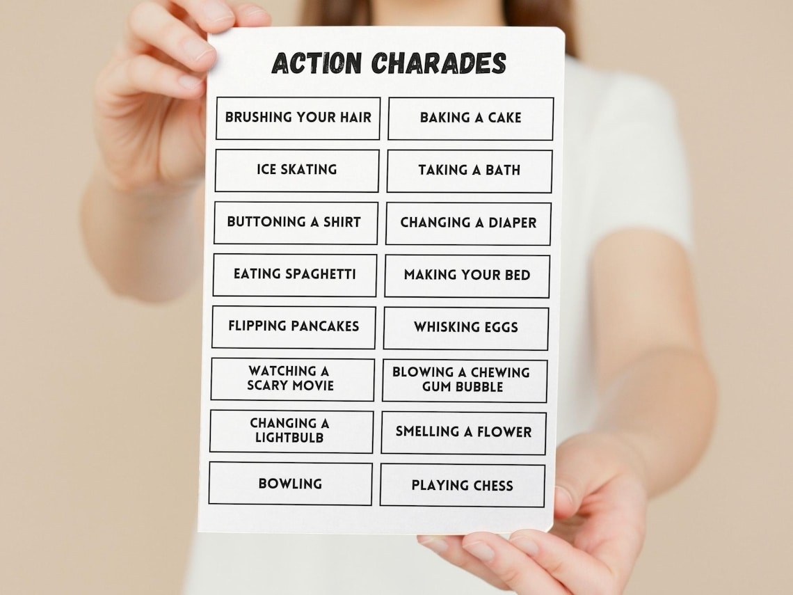 Printable Charades Game 70 Fun Words And Actions Charades Etsy Australia