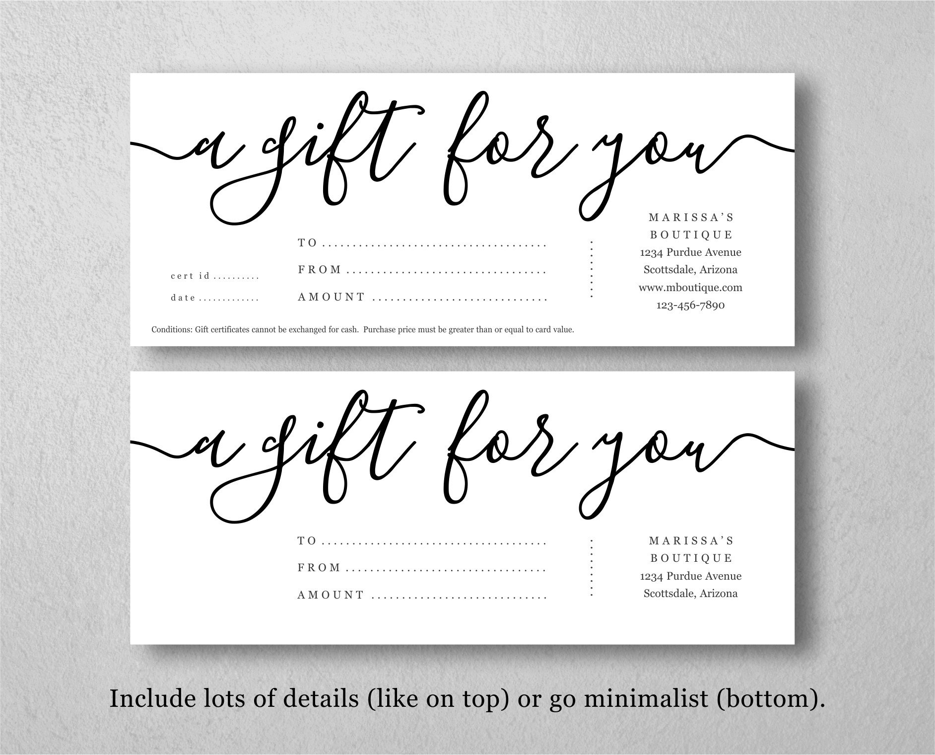 Printable Gift Certificate Template Gift Card Maker Simple Etsy