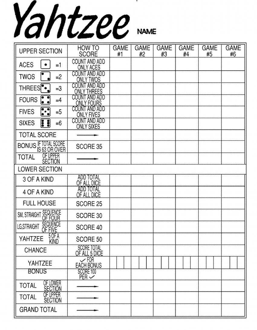 Printable Large Print Yahtzee Score Sheet