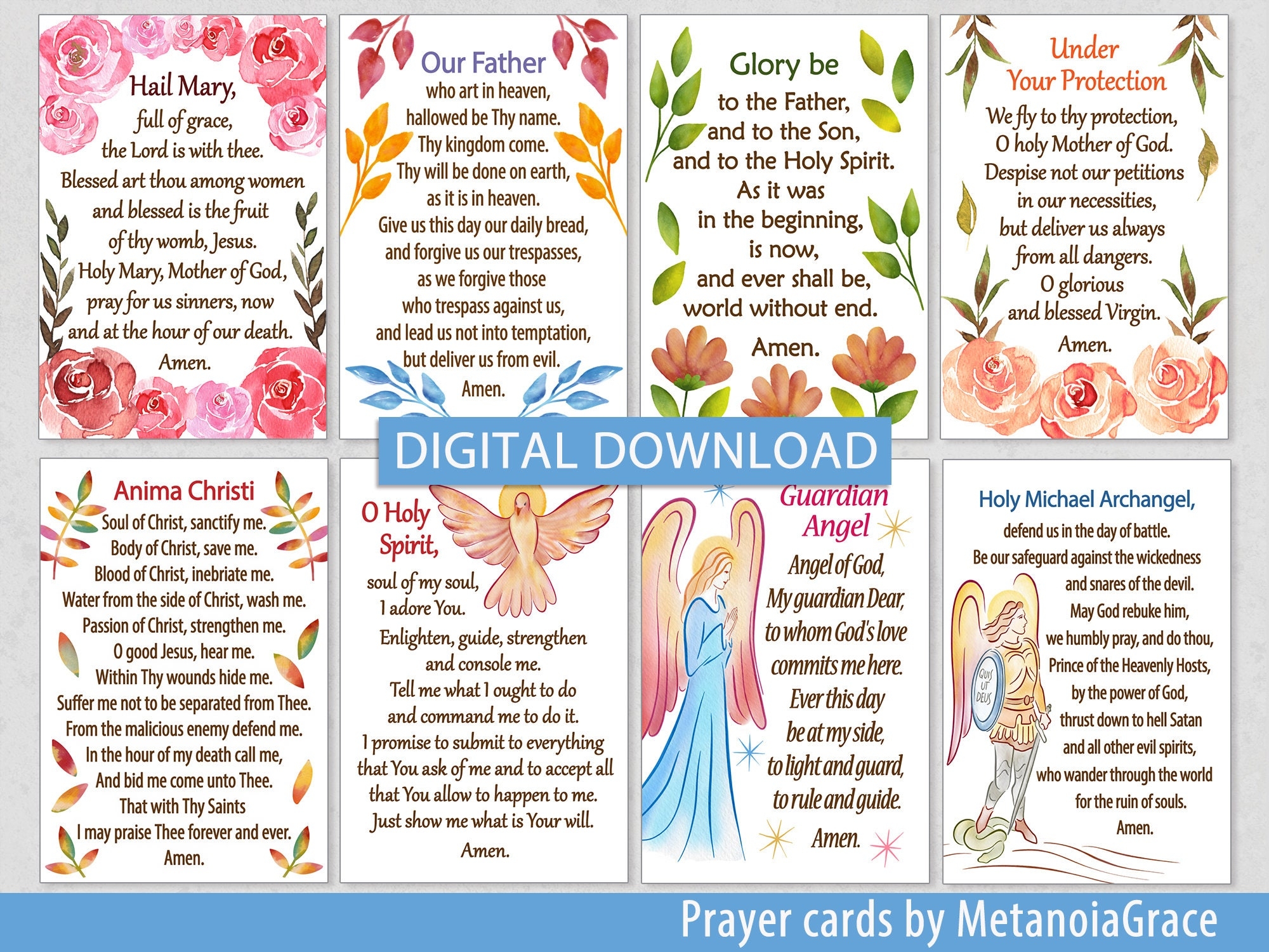 Printable Prayer Cards Hail Mary Our Father Glory Be Etsy