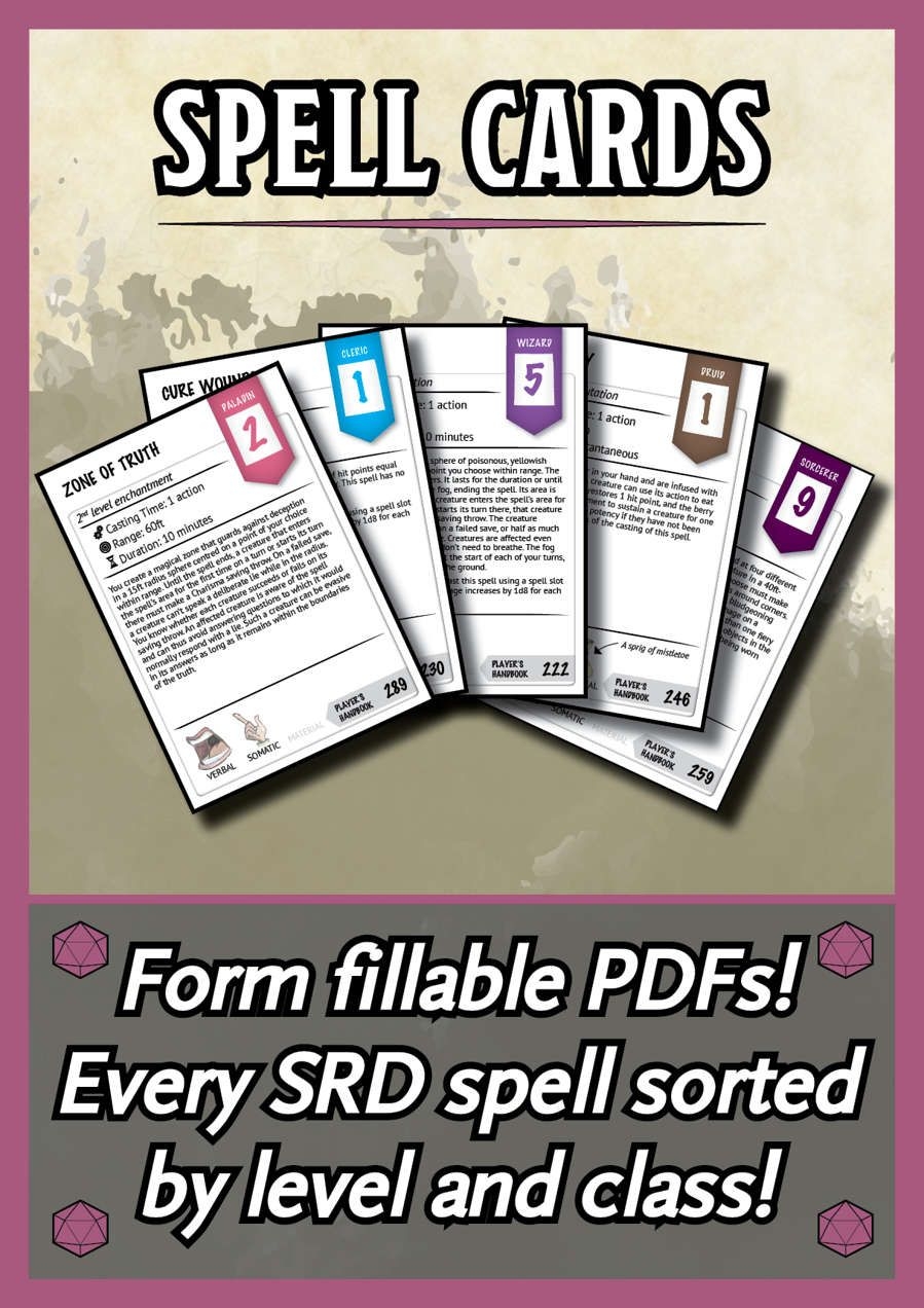 Printable Spell Cards 5e