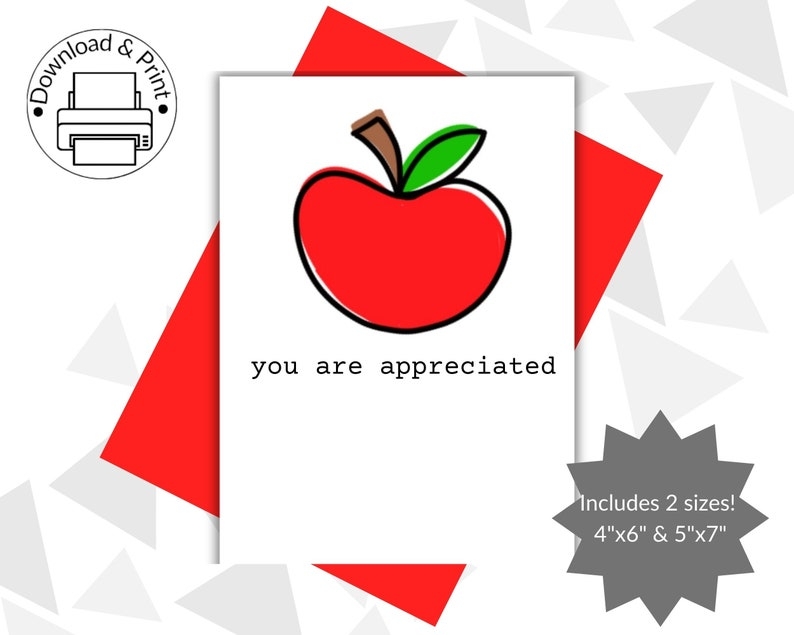 Teacher Appreciation Printable Card Instant Download PDF Card