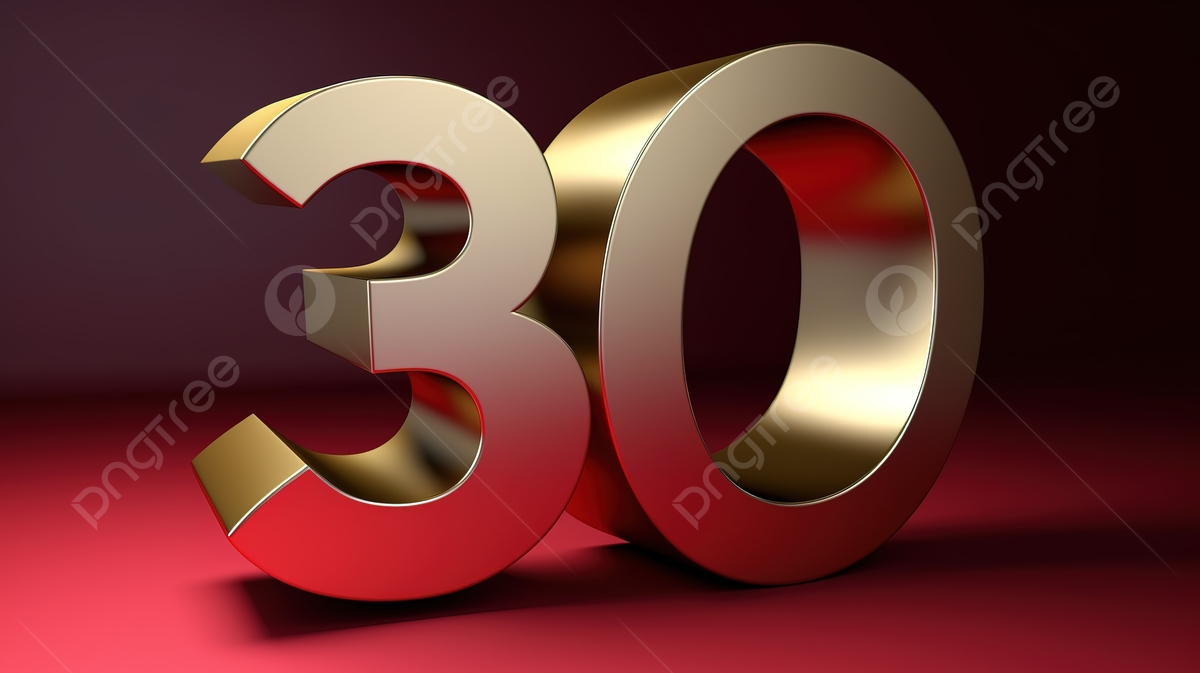 There Is A Golden Number 30 On Red Shiny Background 3d Render Of A 30 
