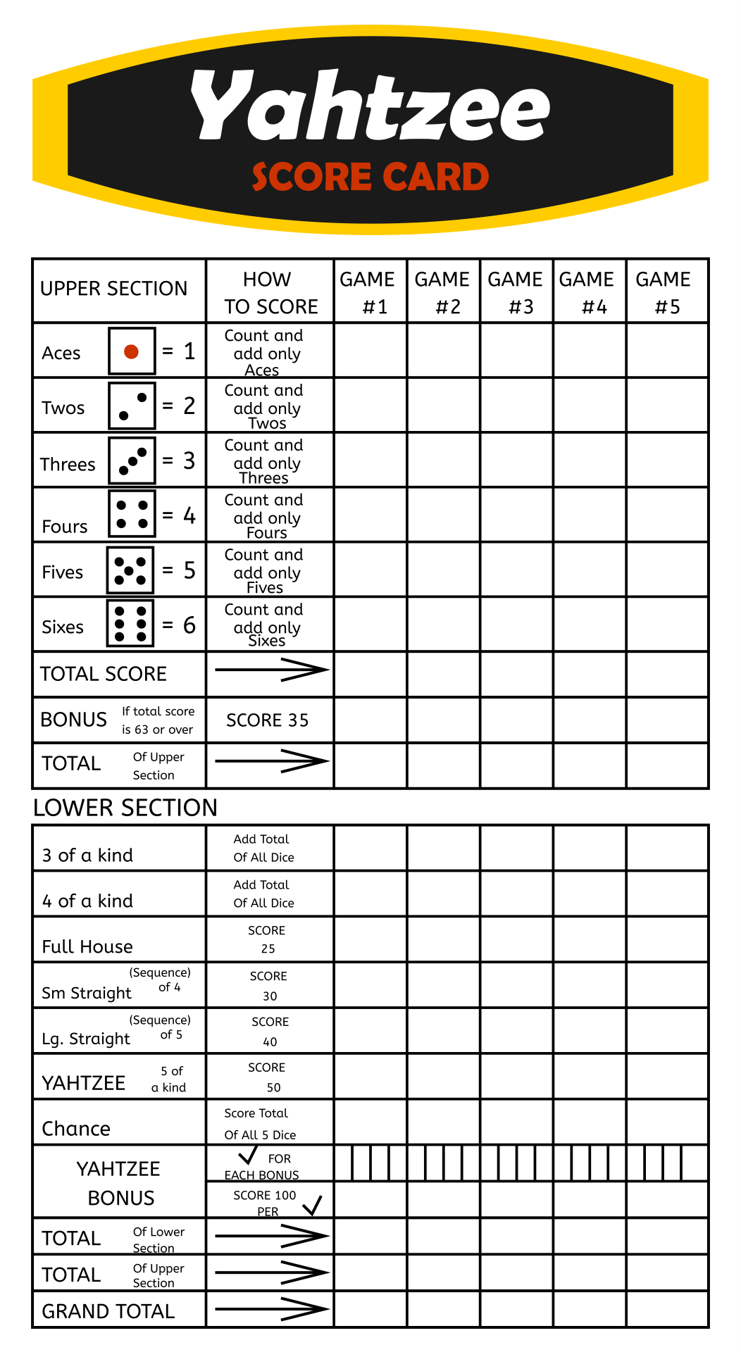 Yahtzee Score Sheets 10 Free PDF Printables Printablee